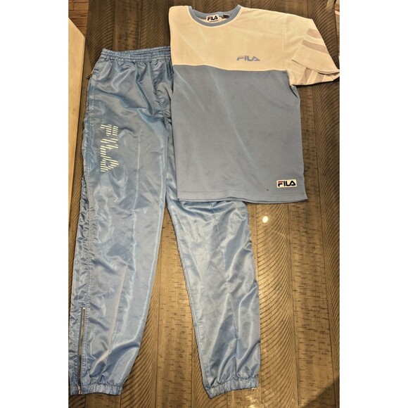 Vintage Y2K FILA Nylon Jogger Athletic Set Outfit Blue Pants Shirt Mens Large - Picture 1 of 15